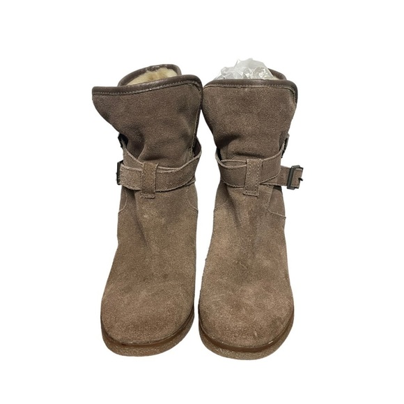 Kurt Geiger Tan Suede Double Buckle Heeled Boot With Shearling Lining, 9.5 - Picture 5 of 10